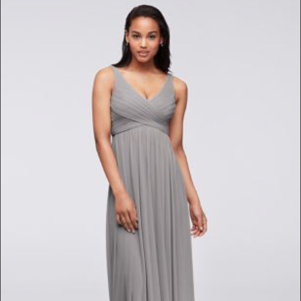 David’s Bridal Long Mesh Gray Dress Sz 16